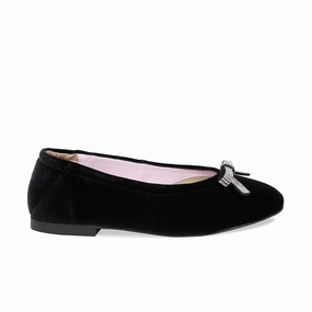 Layla: Black Velvet & Diamante Relaxed Design Flexible Flats