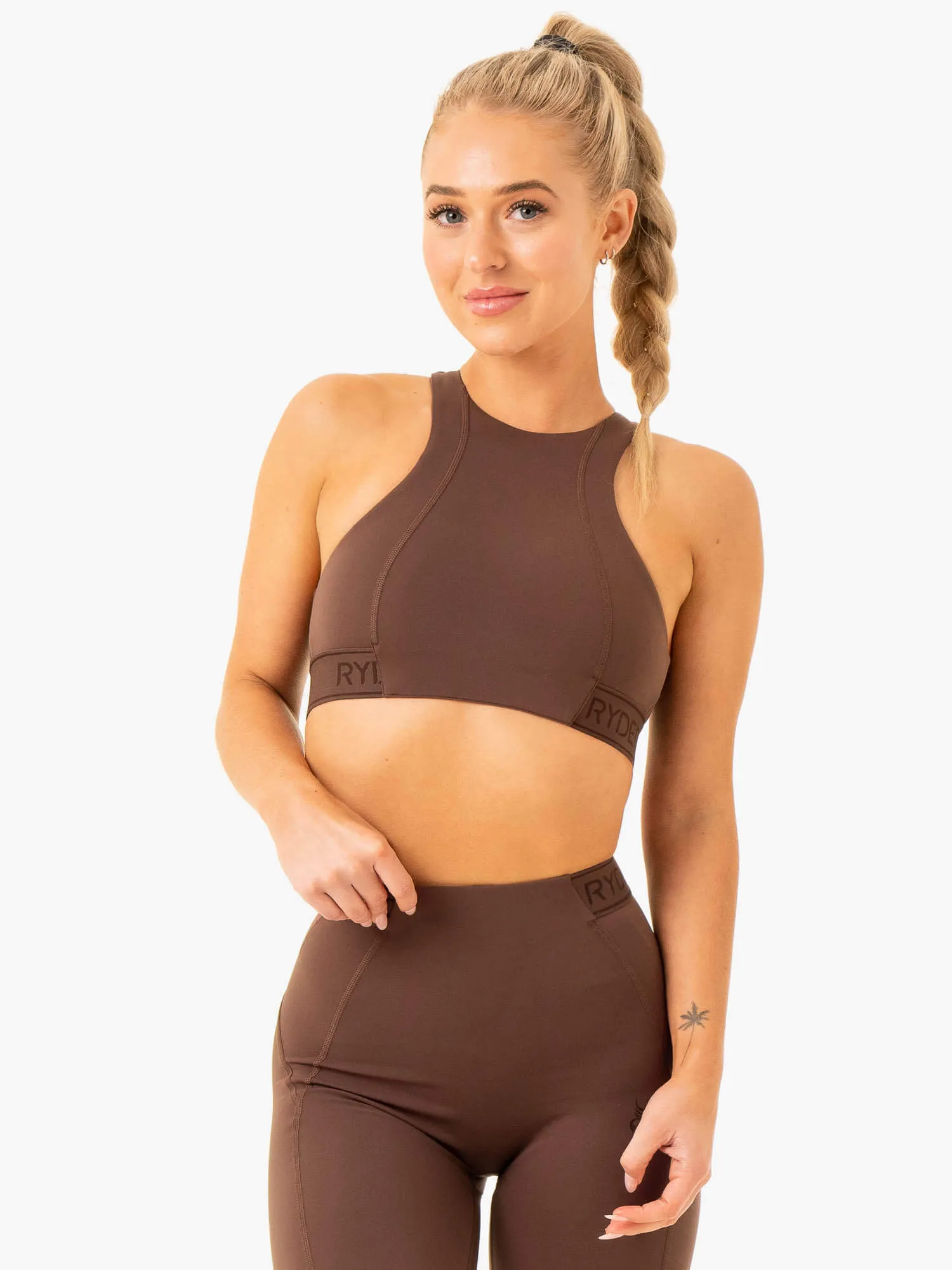 Level Up High Impact Sports Bra - Chocolate Cross Back Closure