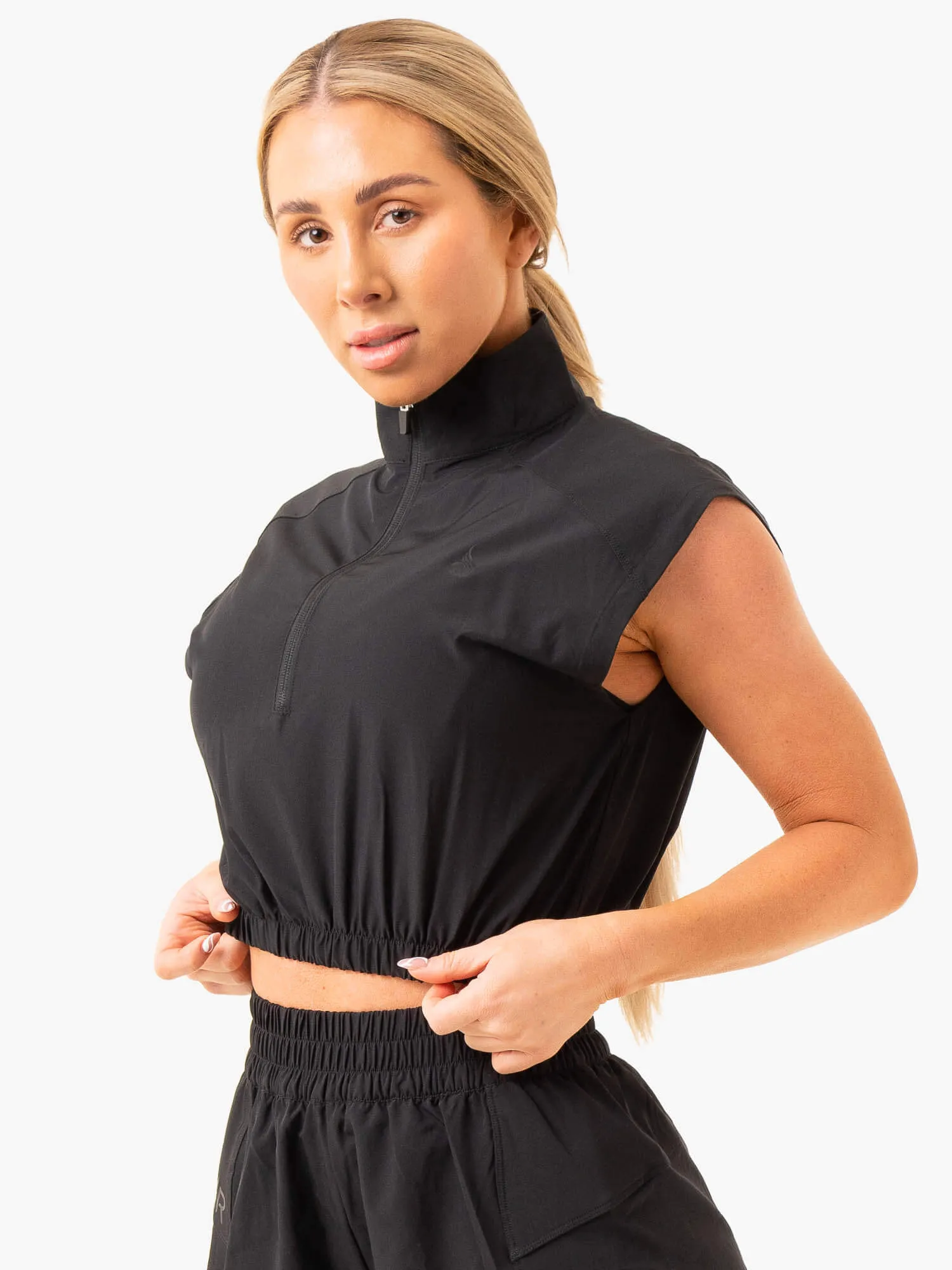 Moisture Wicking Material Silicone Print Detail Level Up Sleeveless Training Top - Black