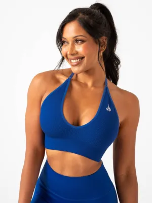 Lift Rib Seamless Halter Sports Bra - Cobalt Blue technical fabric