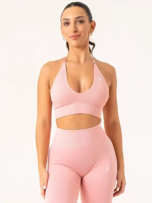 Lift Rib Seamless Halter Sports Bra - Pink Easy Material