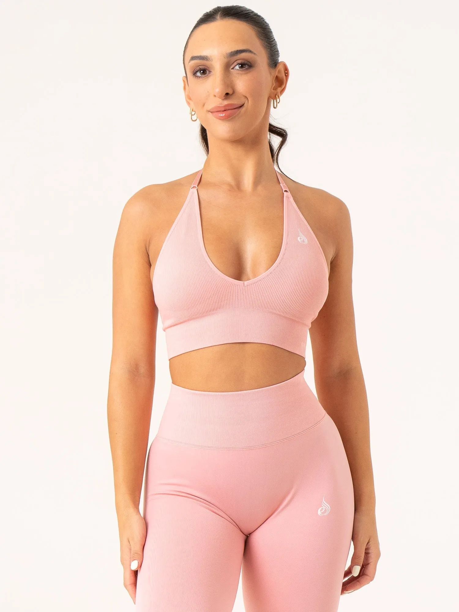 Lift Rib Seamless Halter Sports Bra - Pink Easy Material