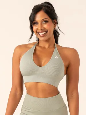 Lift Rib Seamless Halter Sports Bra - Sage Tight fit seams