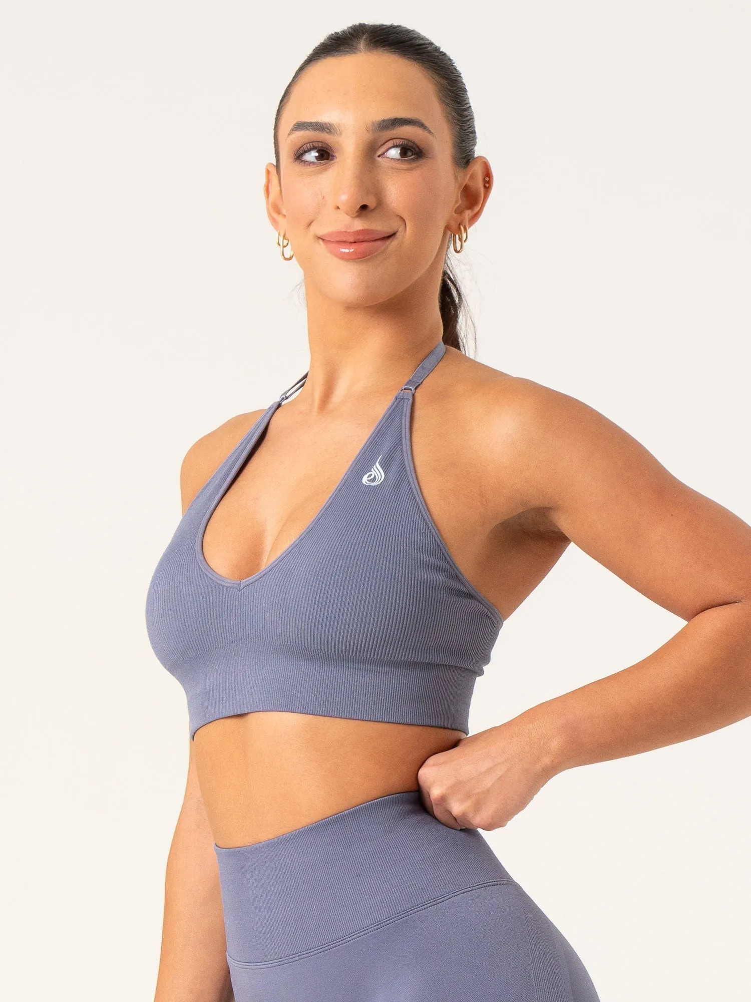 Lift Rib Seamless Halter Sports Bra - Slate Blue Lightweight Underwear