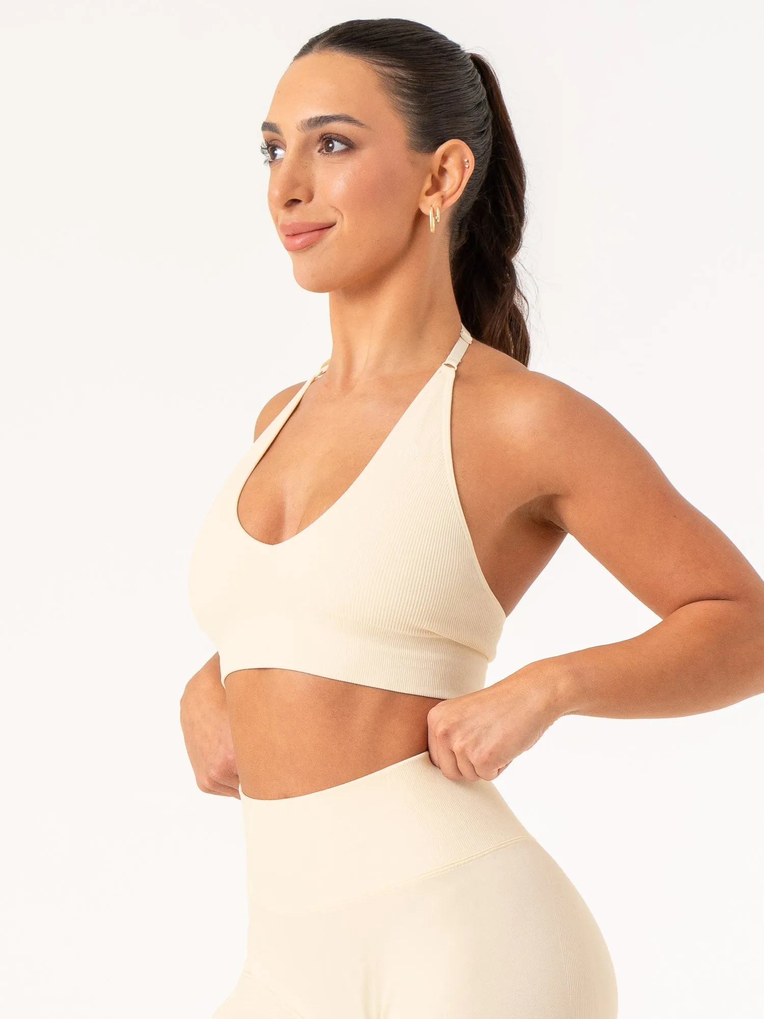 Lift Rib Seamless Halter Sports Bra - Vanilla slim fit
