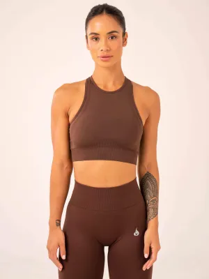V-neck seams Lift Seamless High Neck Sports Bra - Chocolate