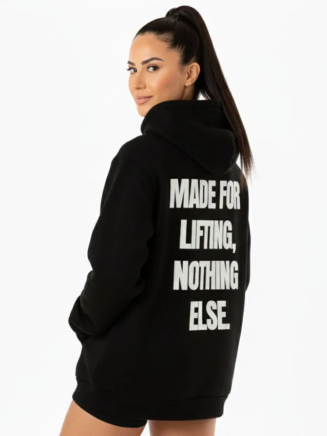 Adjustable Hood Lifting Only Pullover Hoodie - Black
