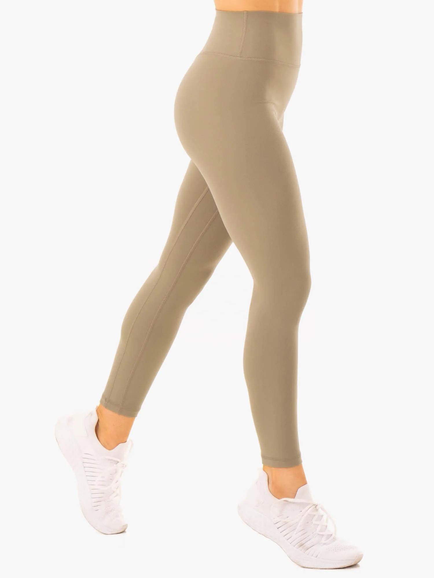 Ultra Soft Material Rib Knit Beginner Level NKD Refine High Waisted Leggings - Khaki