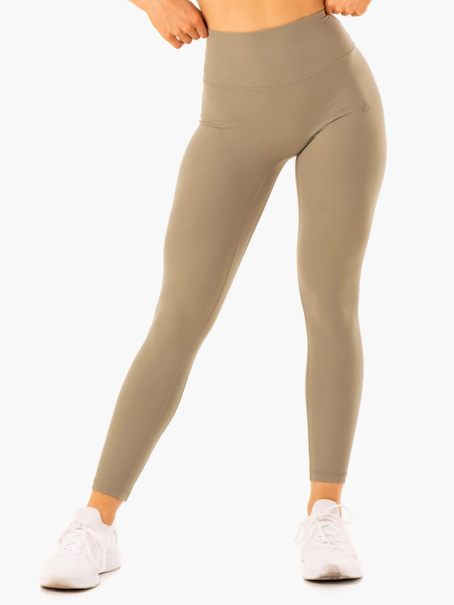 Mesh Panel Studio Practice Cycling Trip Durable Stitch NKD Refine High Waisted Leggings - Khaki