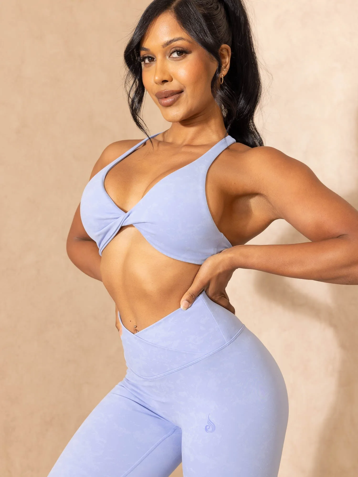 NKD Stonewash Crossover Scrunch Leggings - Cornflower Blue Stonewash Comfort Base Travel Outfit Beginner Level