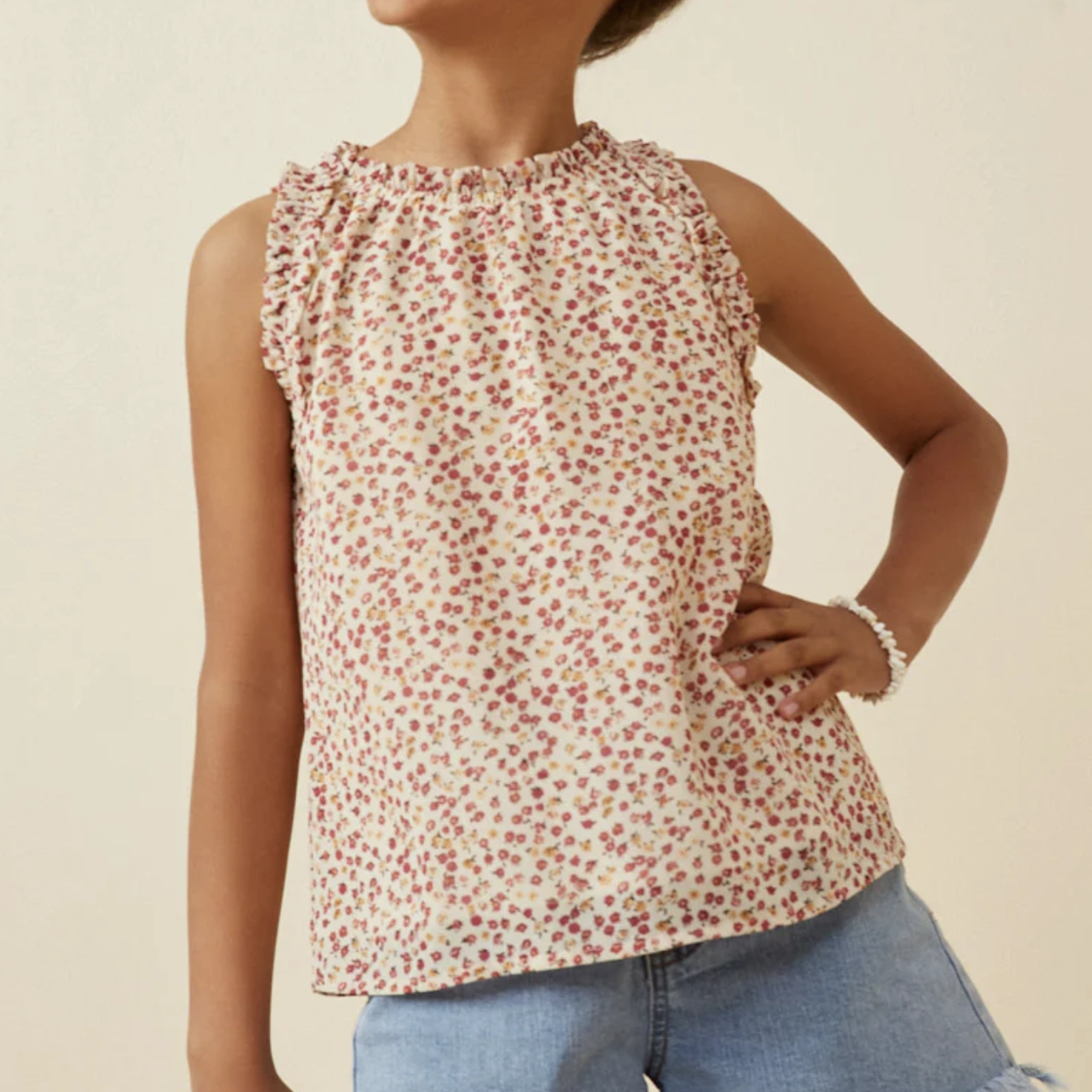 Girls Ruffle Detail Ditsy Tank Satin