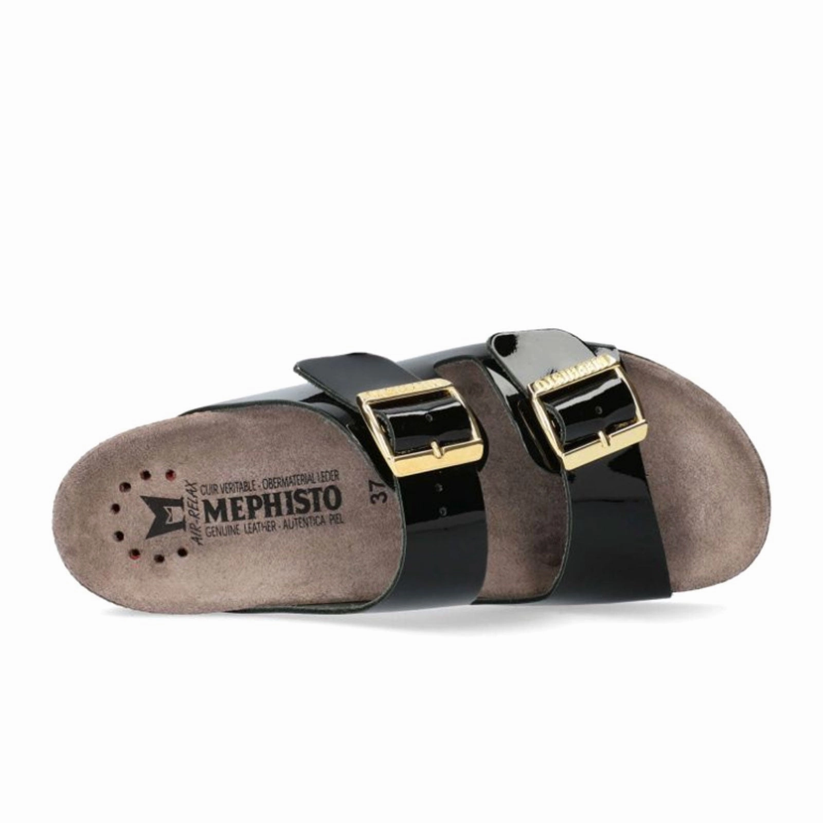 Mephisto Hester Slide Sandal (Women) - Black Vernis Fripe Anti   Slip Pattern