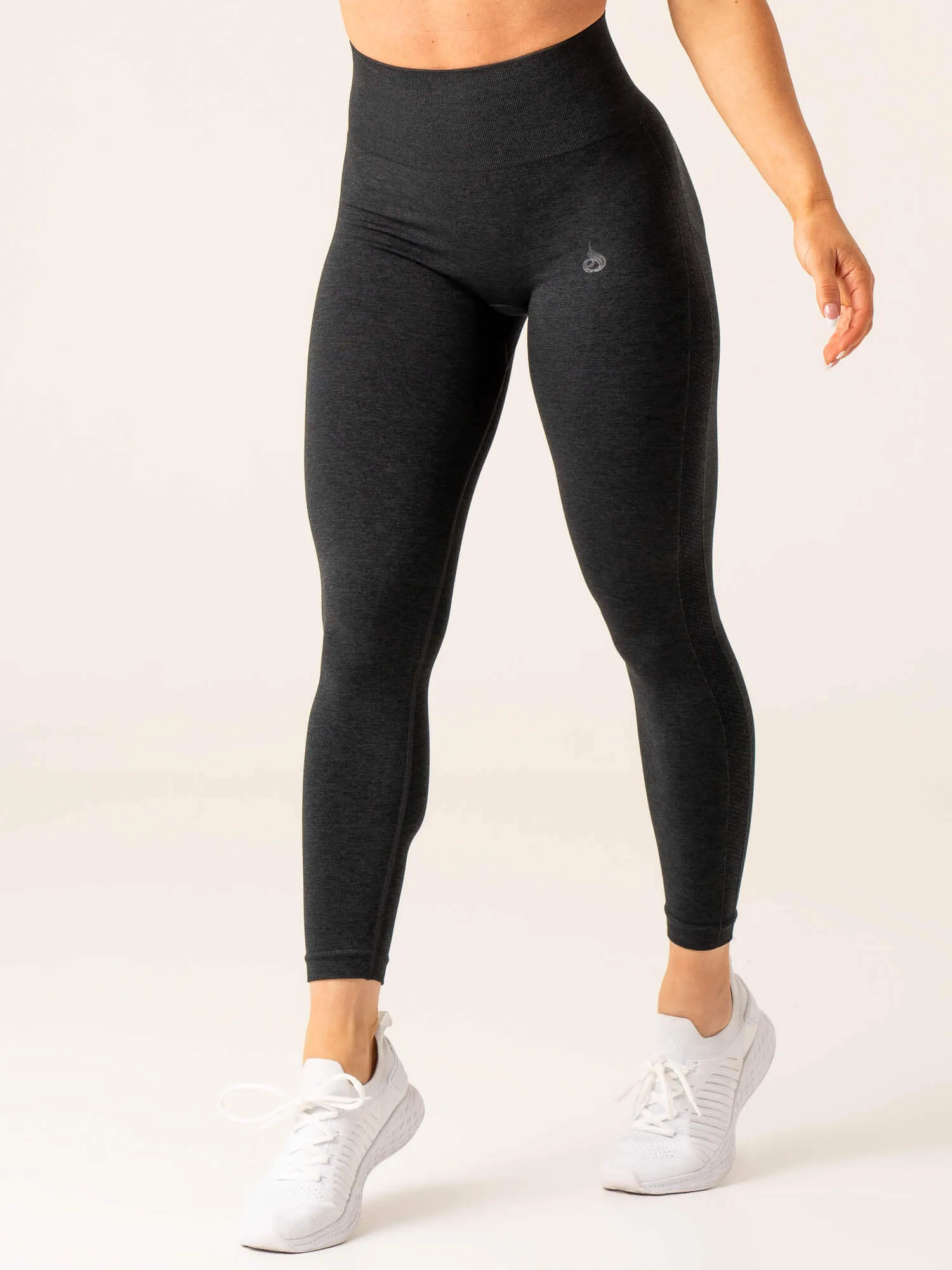 Reinforced Hemline Rib Knit Postpartum Fit Evolve Seamless Leggings - Black Marl