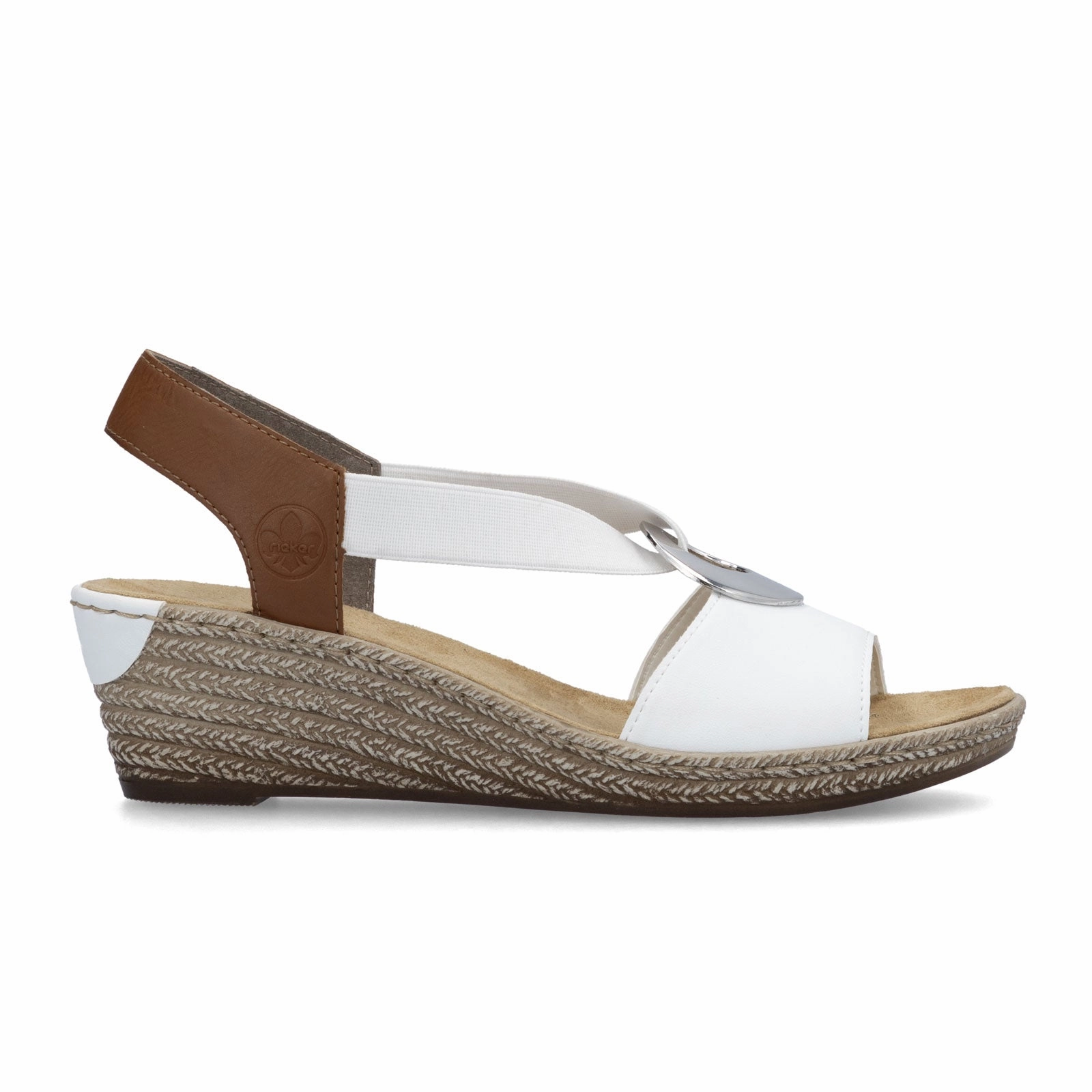 Breathable Material Rieker Fanni 624H6-81 Wedge Sandal (Women) - Weiss/Cayenne
