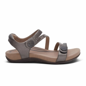 Aetrex Jess Jeweled Backstrap Sandal (Women) - Pewter Sparkle Stable breathable vents