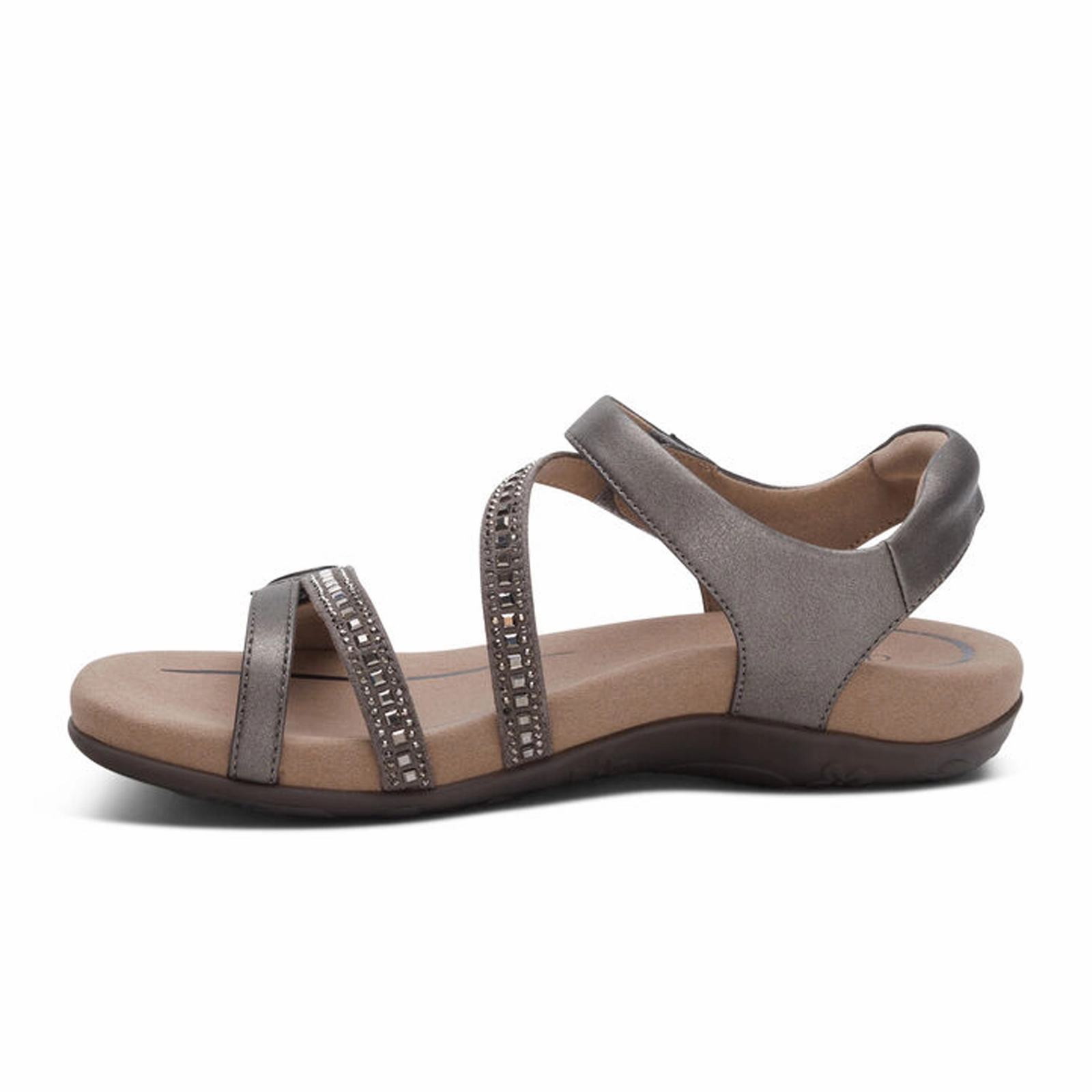 Aetrex Jess Jeweled Backstrap Sandal (Women) - Pewter Sparkle Heel Strap