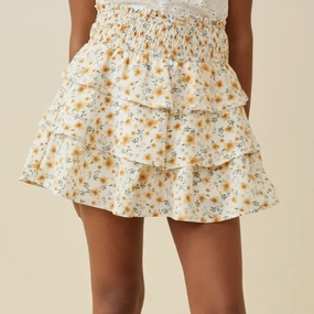 Girls Smocked Waist Tiered Ditsy Floral Skirt Anti - Bacterial Affordable