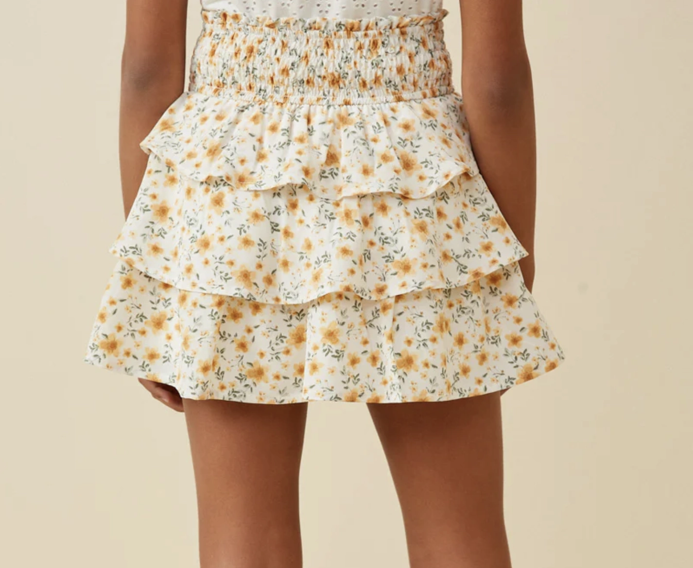 Girls Smocked Waist Tiered Ditsy Floral Skirt Patchwork outfits for children Adjustable kids' clothing