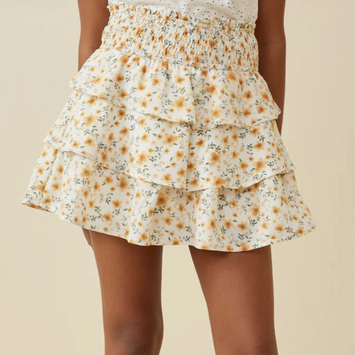 Girls Smocked Waist Tiered Ditsy Floral Skirt Anti - Bacterial Affordable