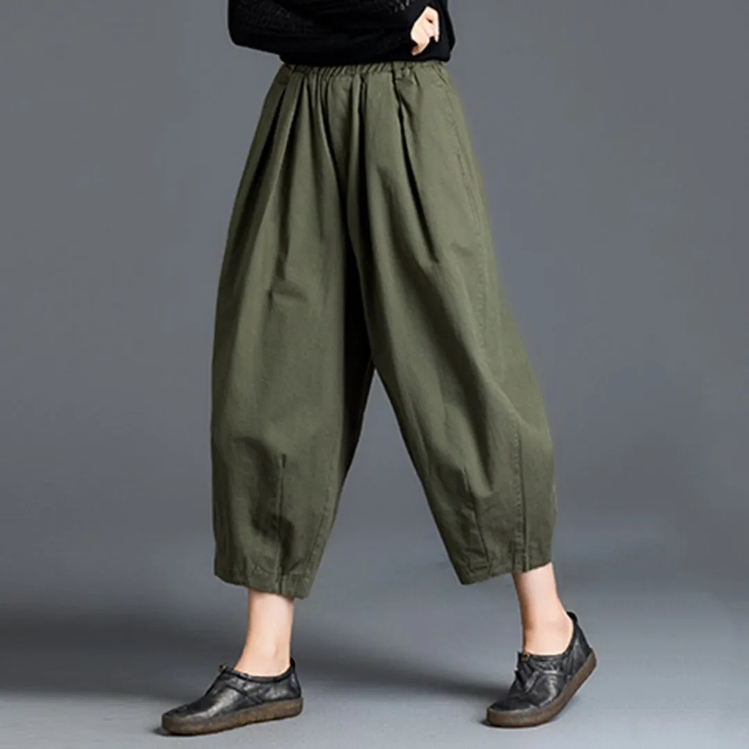 Snug Waist Loose Solid Color Elastic Waist Harem Pants