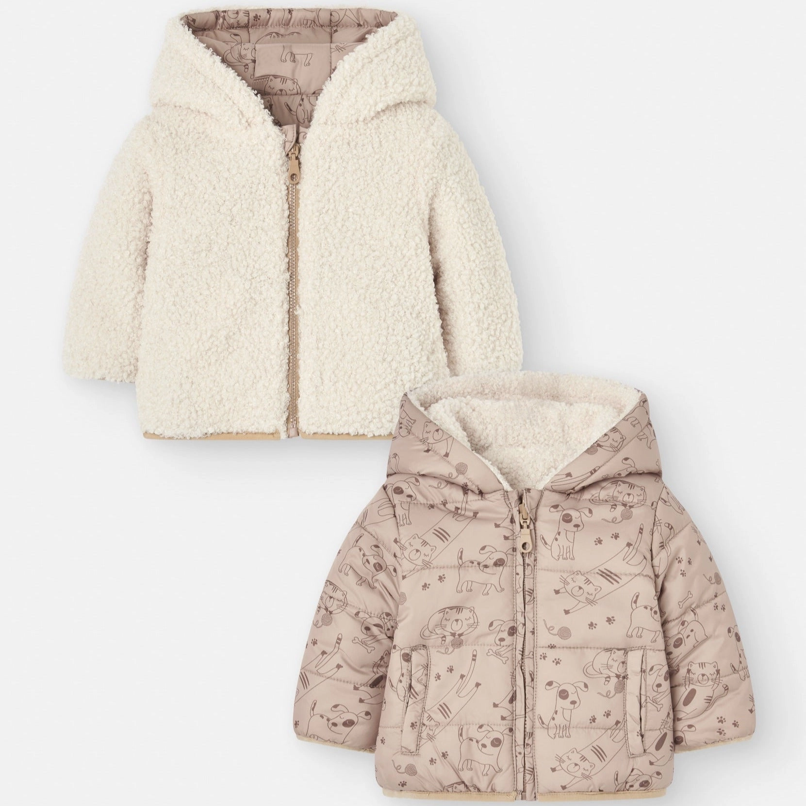 Losan Kids Baby Cats & Dogs Reversible Beige Jacket - Newborn Middle school kids' clothing Leather