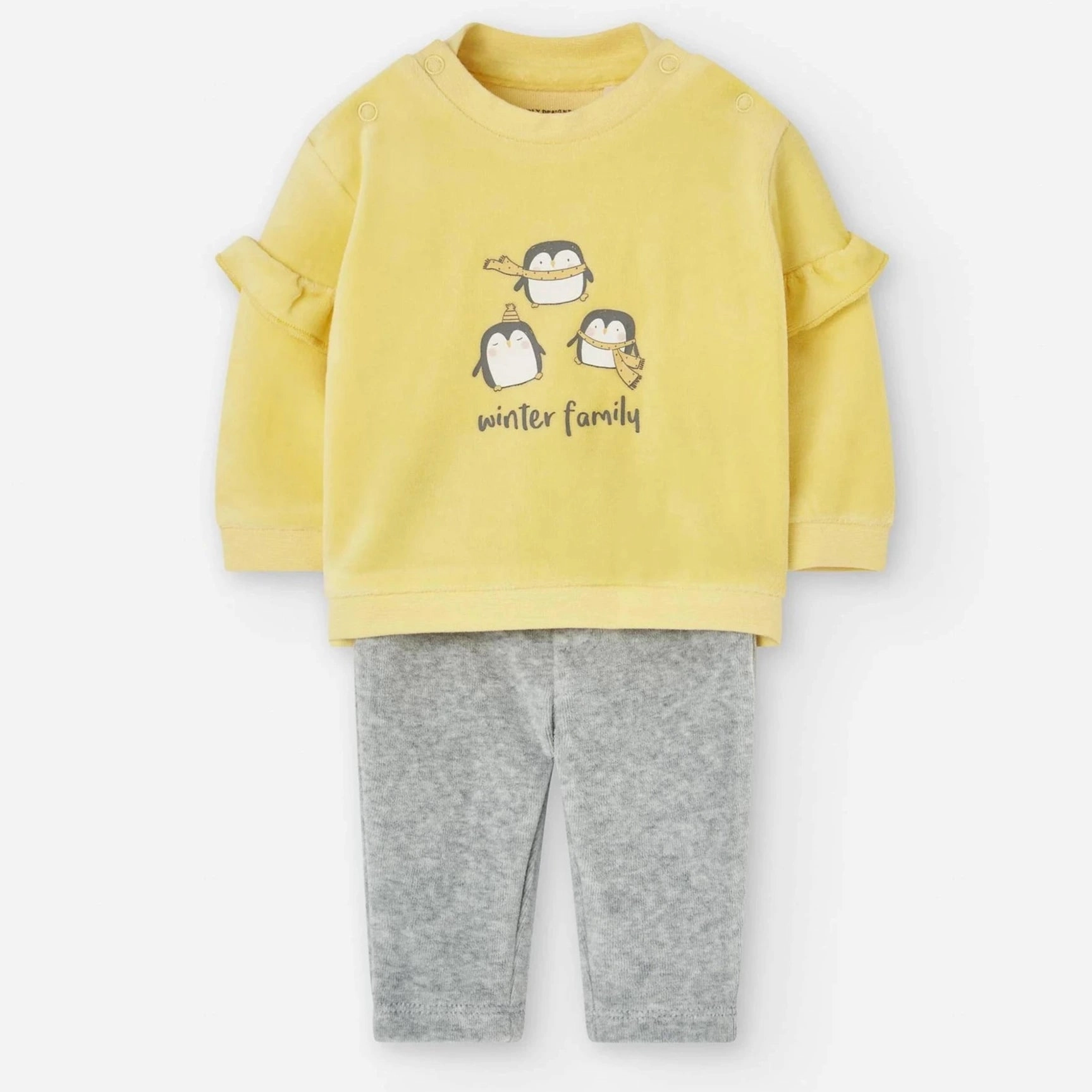 Outdoor kids' clothing Leather Losan Kids Baby PENGUIN Winter Family Shirt Pants Set - Light Yellow - Newborn