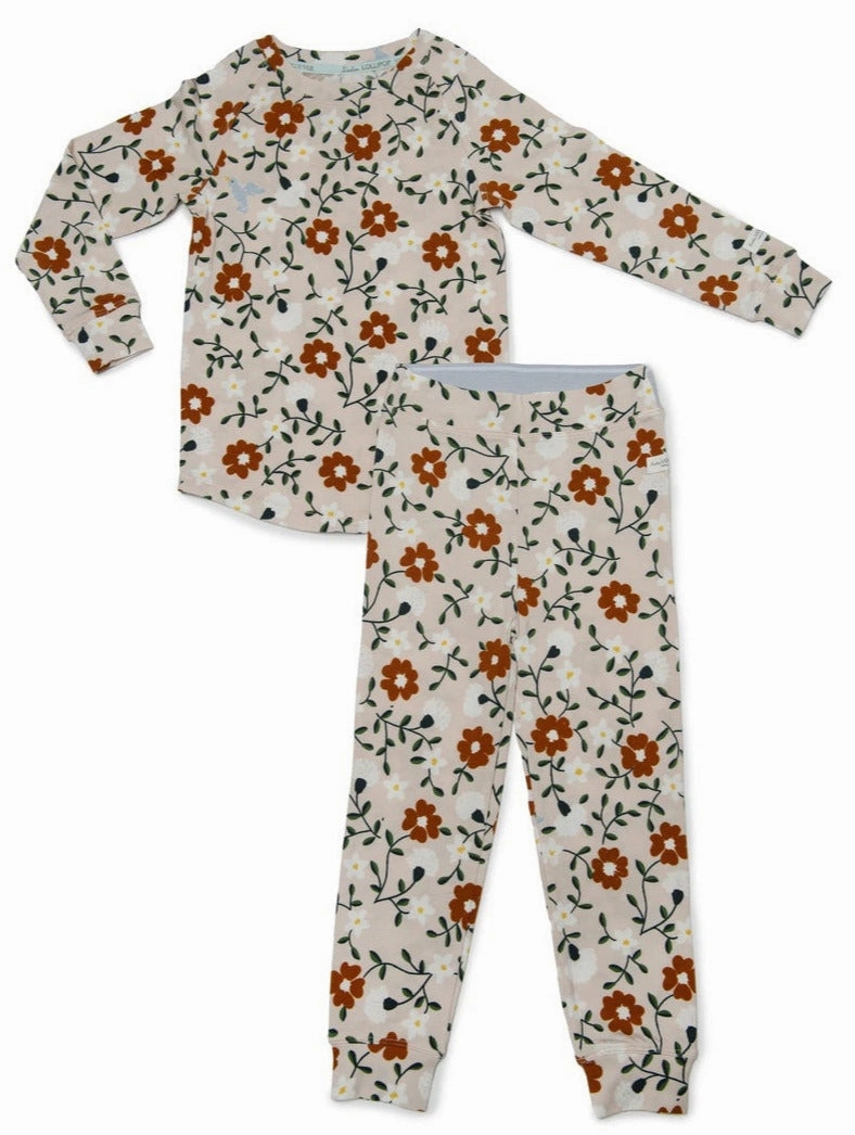 Loulou LOLLIPOP Kids Unisex 2-Piece Pajama Set in Flower Vine Comfortable Furry