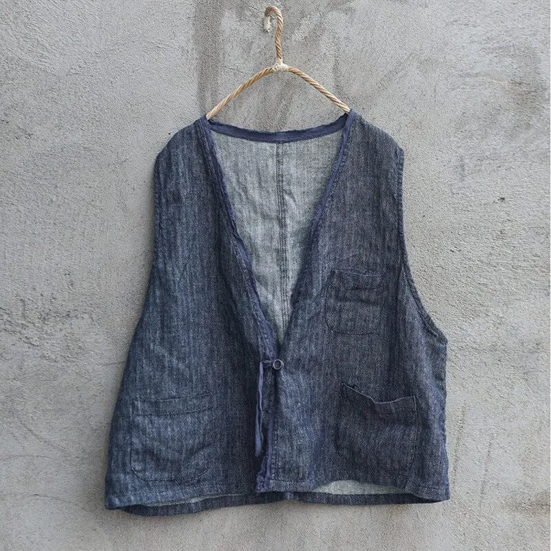 Women Autumn Retro Loose Linen Vest slim size Reliable