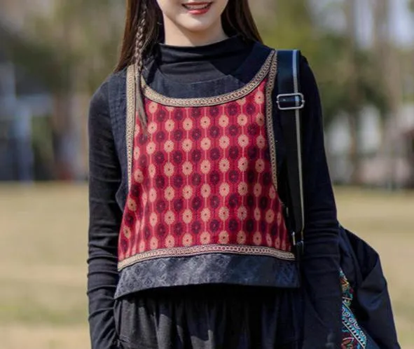 without collars Ethnic Style Brushed Cotton Vests for Women