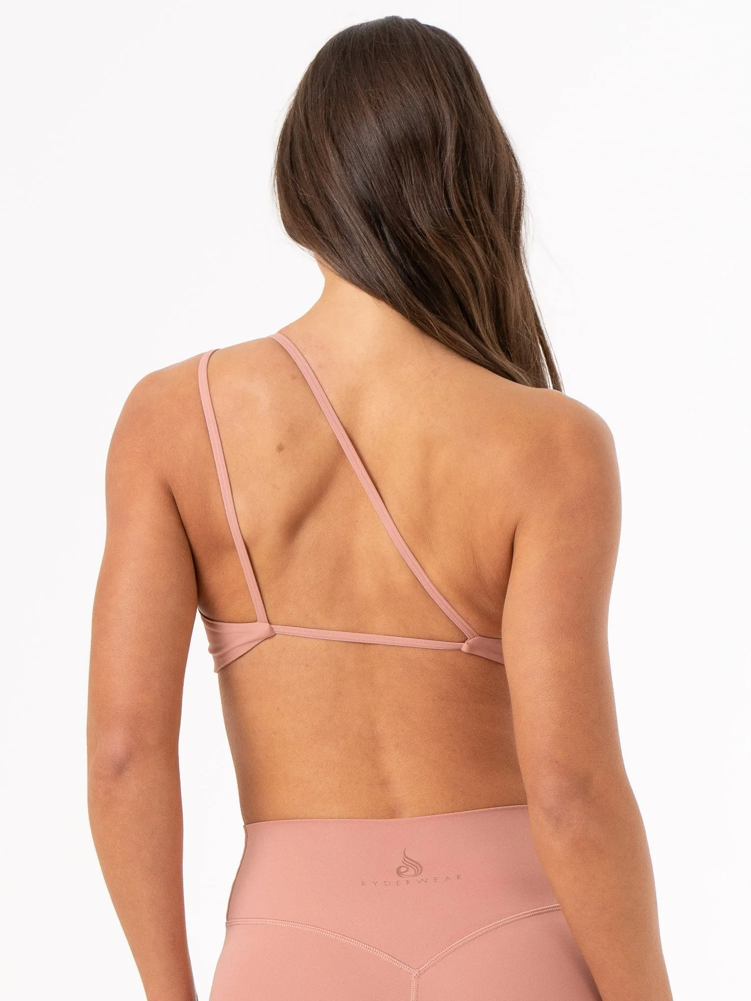 Soft Cup Seam-Free Construction NKD One Shoulder Sports Bra - Dusty Pink