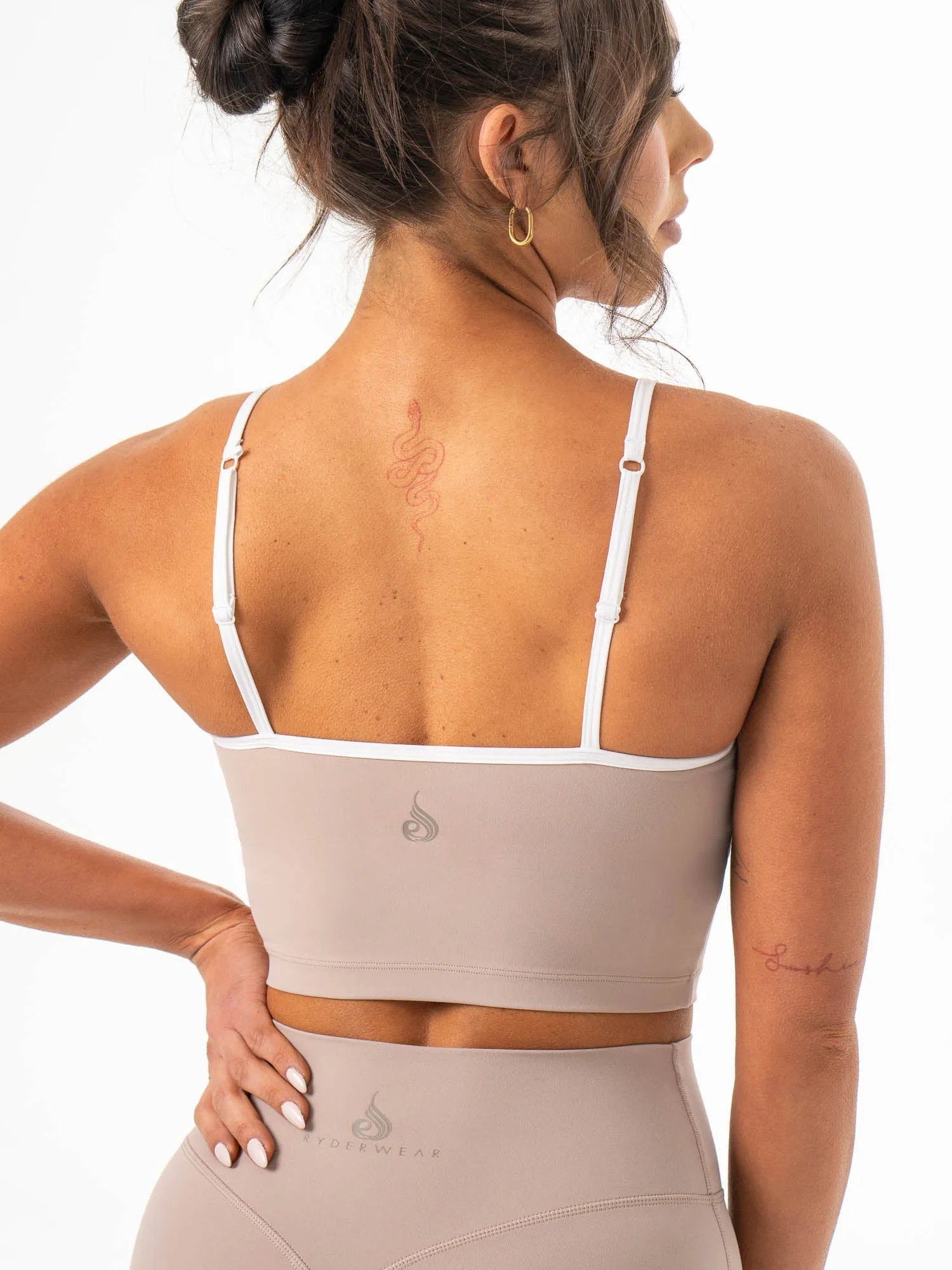 Elasticated Trim NKD Contrast Shelf Bra Tank - Almond