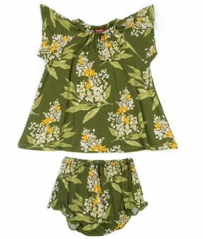 Anti - Bacterial Swimwear for kids Milkbarn 14123 S/S  Dress & Bloomer Set in Green Floral