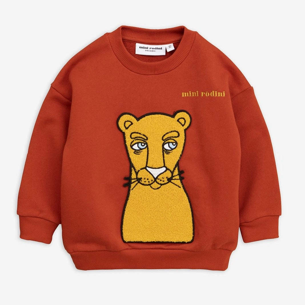 Mini Rodini Kids CAT PATCH SWEATSHIRT in Red Plaid