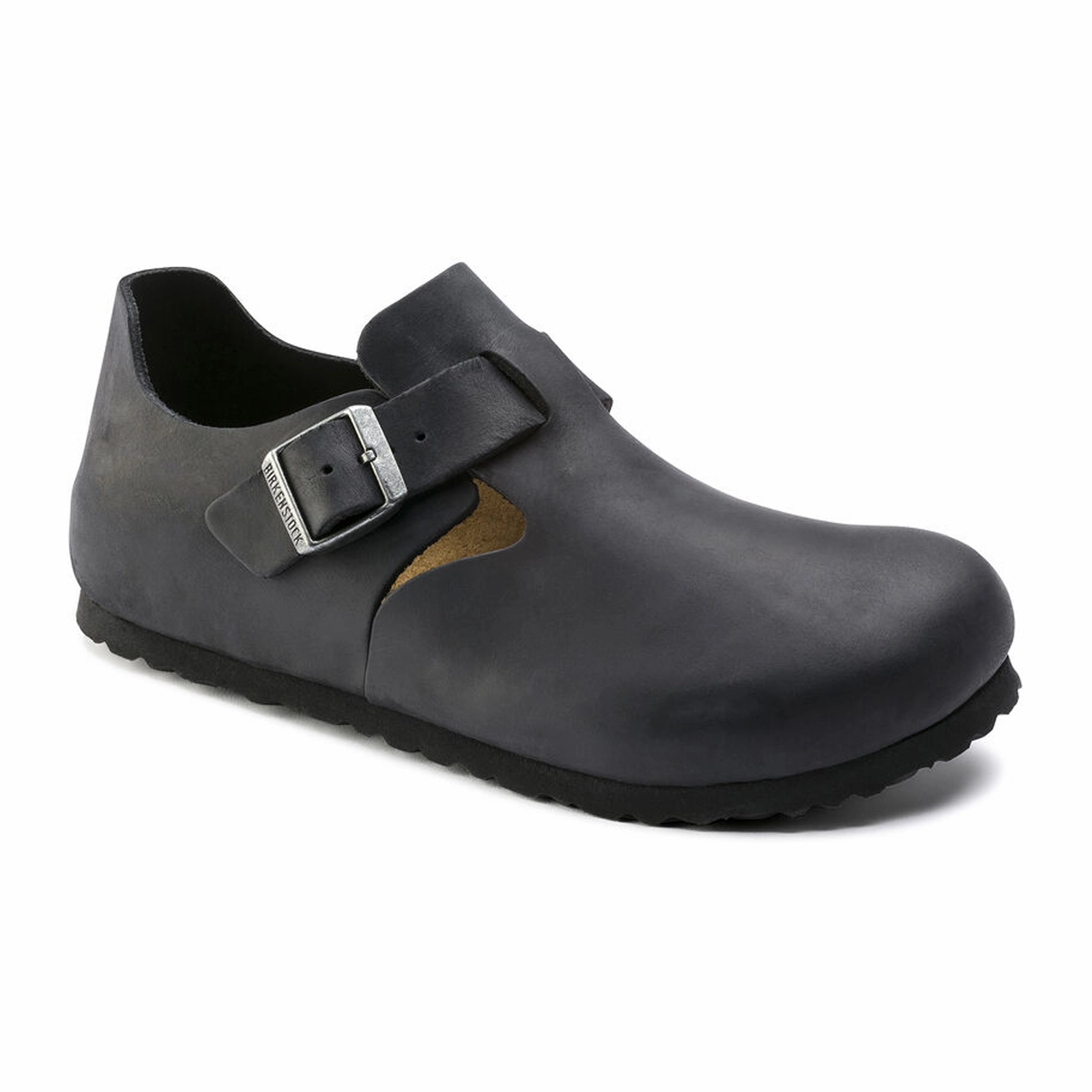 Birkenstock London Clog (Unisex) - Black Oiled Leather Understated Detail Minimal Shape