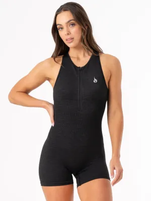 Rib Scrunch Seamless Bodysuit - Black Retro Style