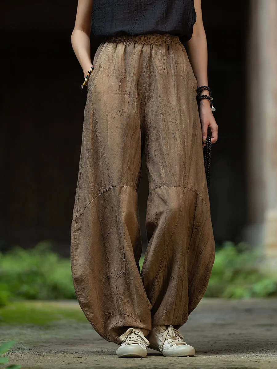 Office Friendly Versatile Wearable Babakud Women Summer New Tie-Dye Ramie Casual Pants