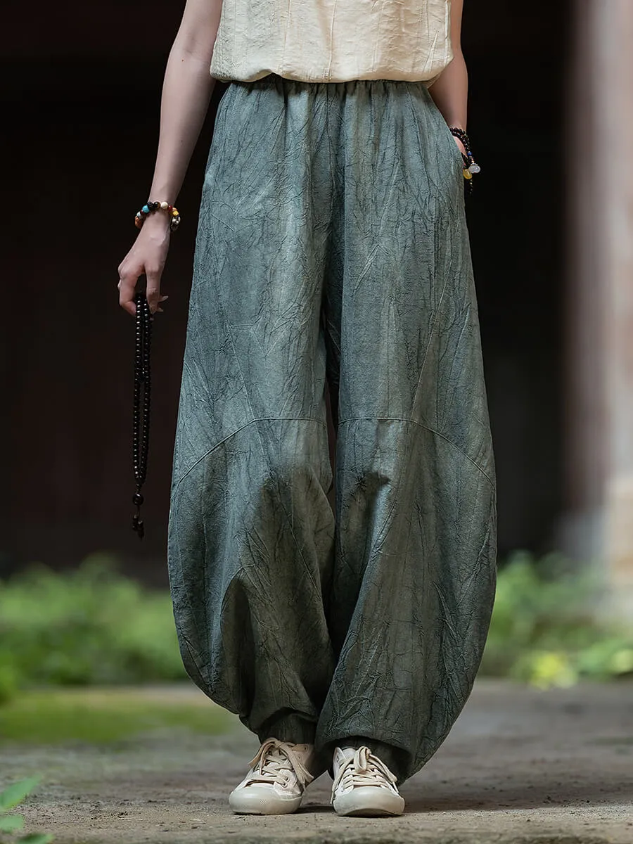 Breathable Mesh Panels Relaxed Vibe Babakud Women Summer New Tie-Dye Ramie Casual Pants