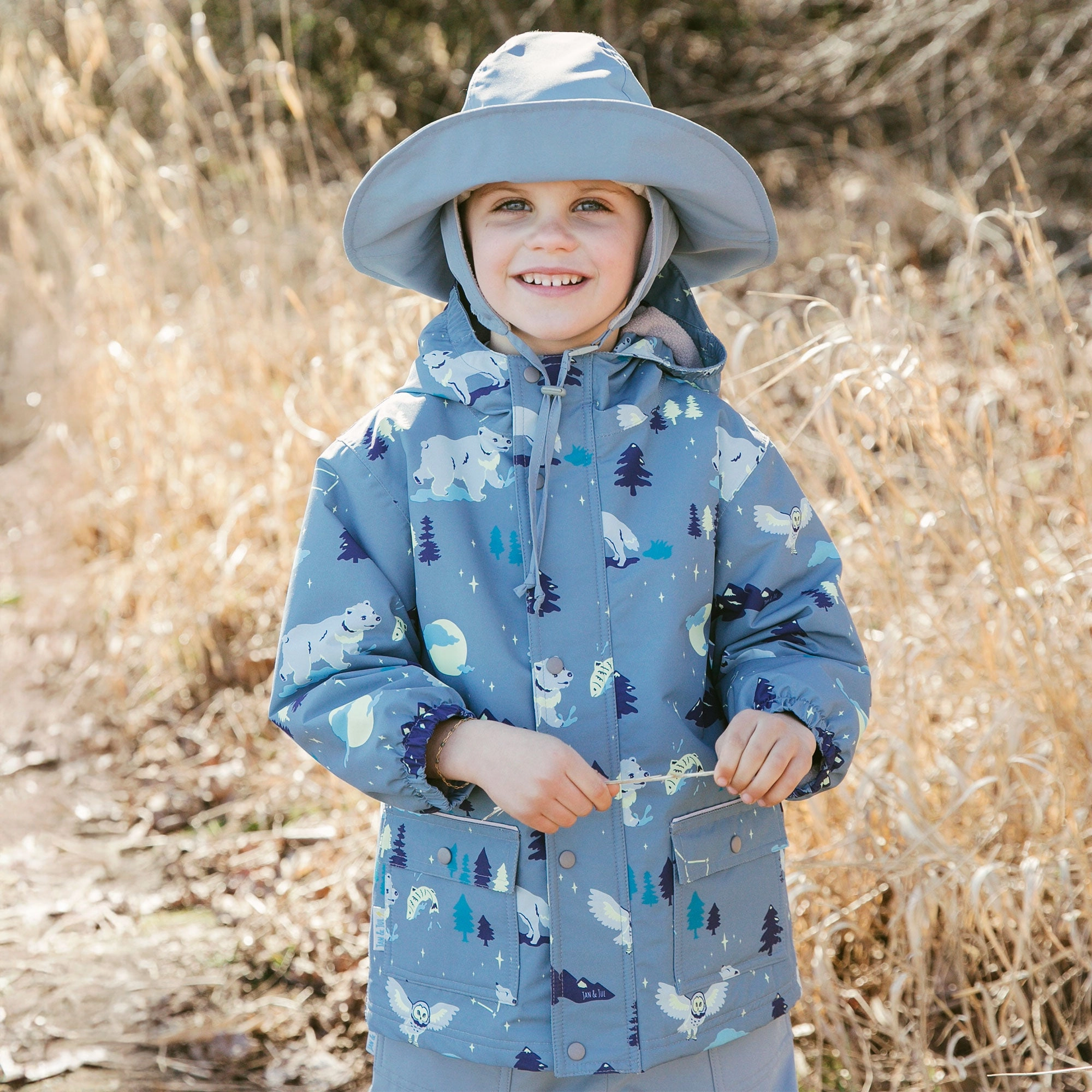 >Jan & Jul Kids Cozy-Dry Waterproof Rain Jacket - Wolf and Bear Neon colored clothes for children