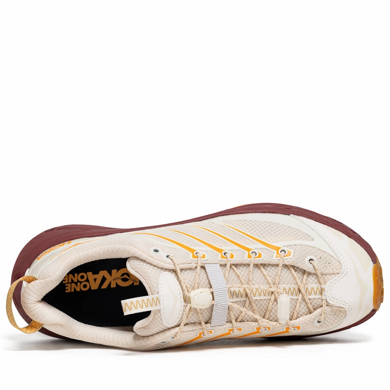 Hoka Mafate Three2 - Vanilla/Varsity Burgundy Breathable Slip-Ons