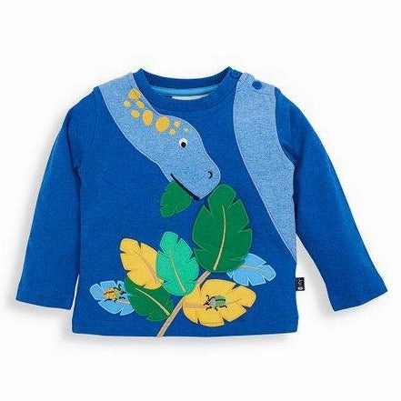 Jojo Maman Bebe Kids Navy Stripe Diplodocus Button-Collar Pocket Tee Party Trendy