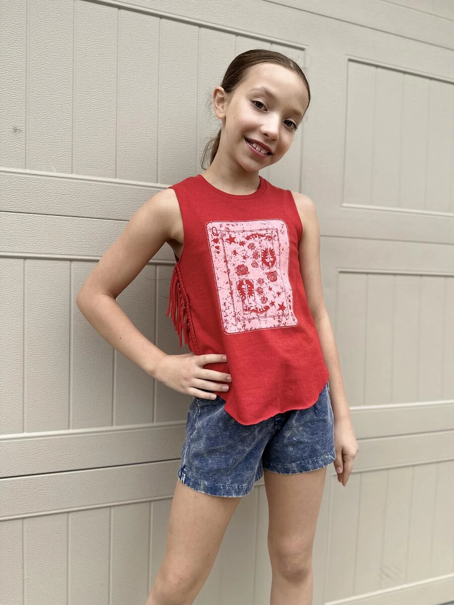 Western Queen Playing Card Fringe Graphic Tank Headwear