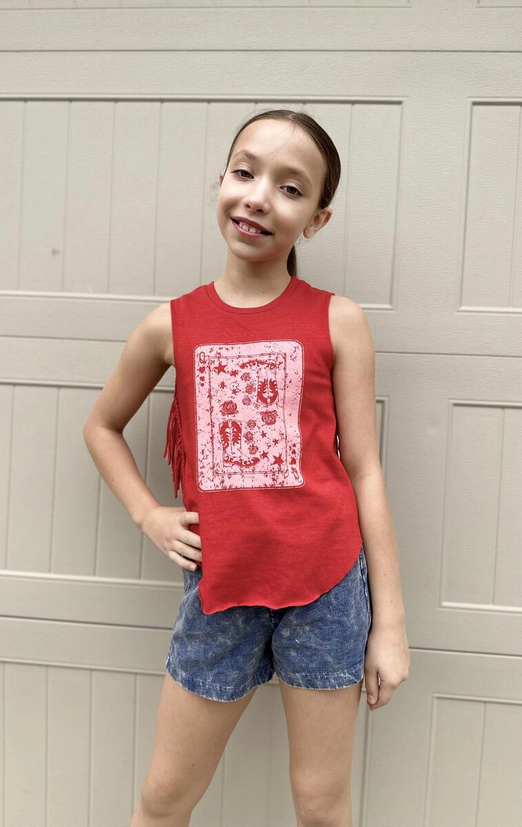 Sustainable Western Queen Playing Card Fringe Graphic Tank