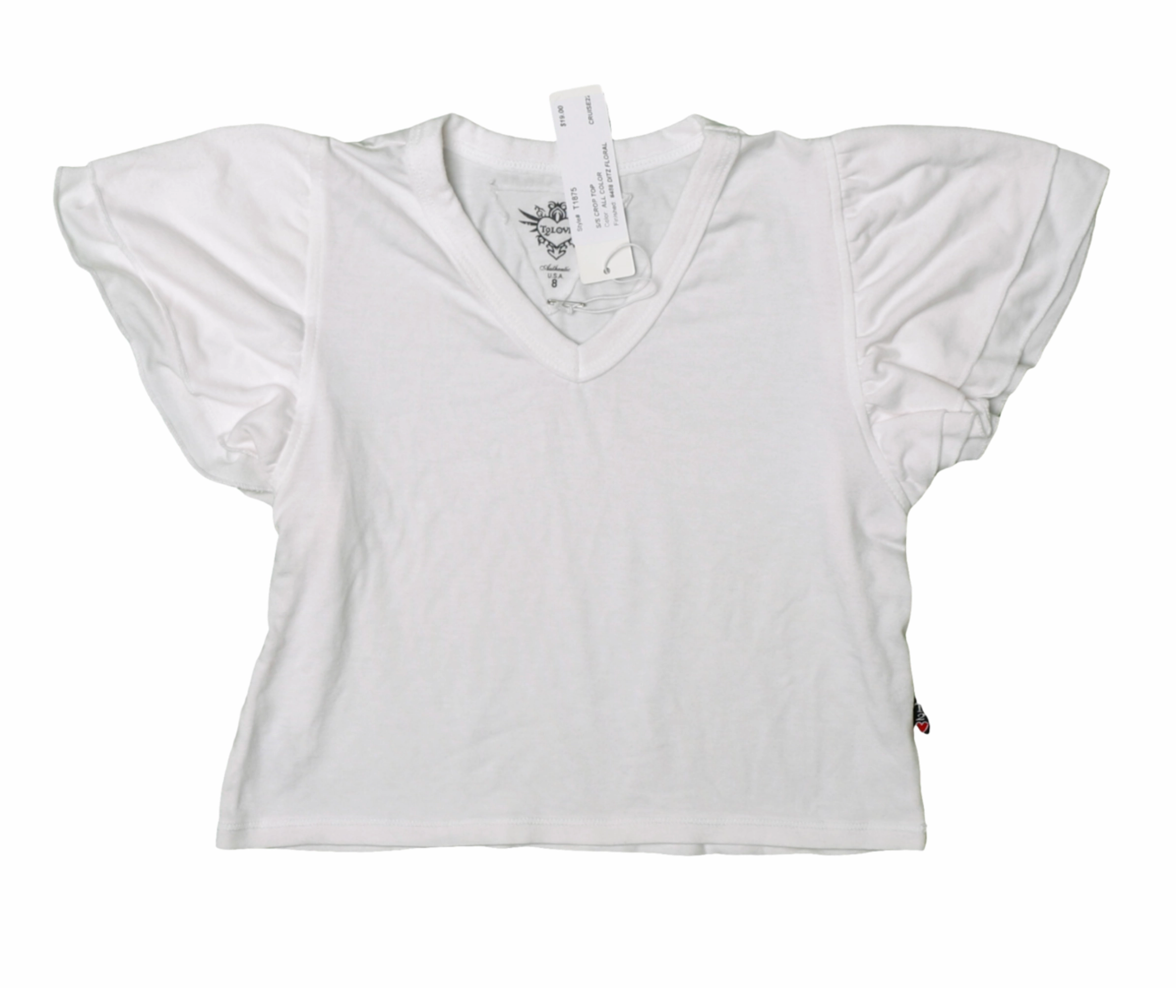 Ruffle Sleeve V Neck Top - White Soft kids' fabrics