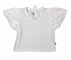Children's fashion Ruffle Sleeve V Neck Top - White