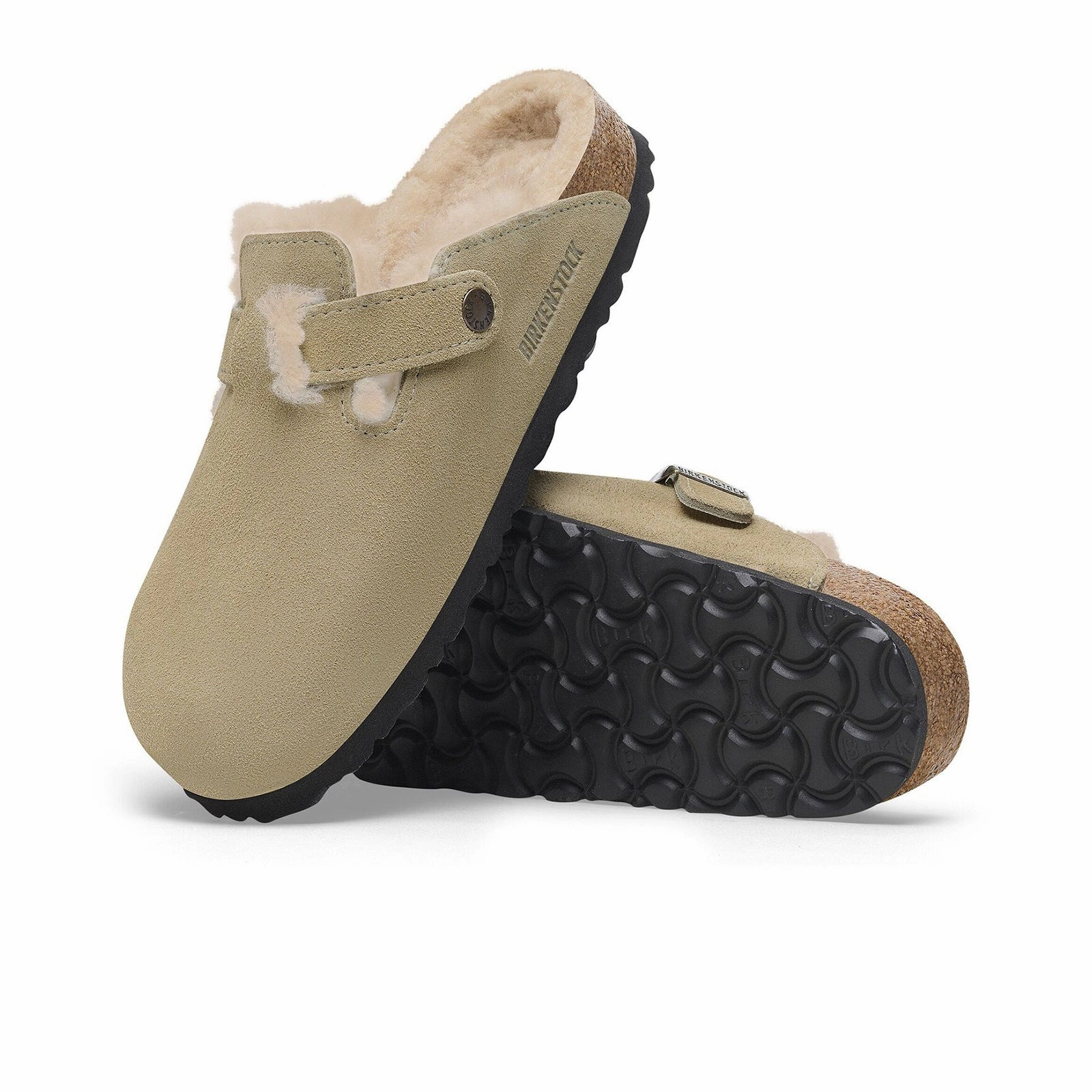 Two-Tone Design Birkenstock Boston Narrow Clog (Women) - Taupe Suede/Sandcastle Shearling