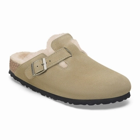 Birkenstock Boston Narrow Clog (Women) - Taupe Suede/Sandcastle Shearling Casual Comfort Shoes