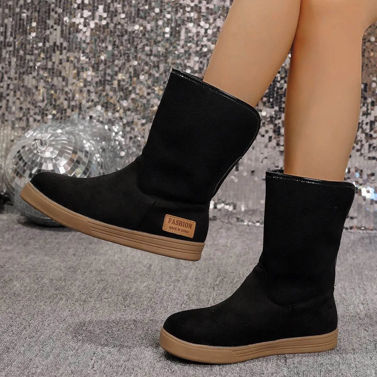 Women's Snow Boots Winter Warm Non-slip Flat Mid-calf Boot Plus Velvet And Thickened Cotton Shoes Snow Extreme Weather