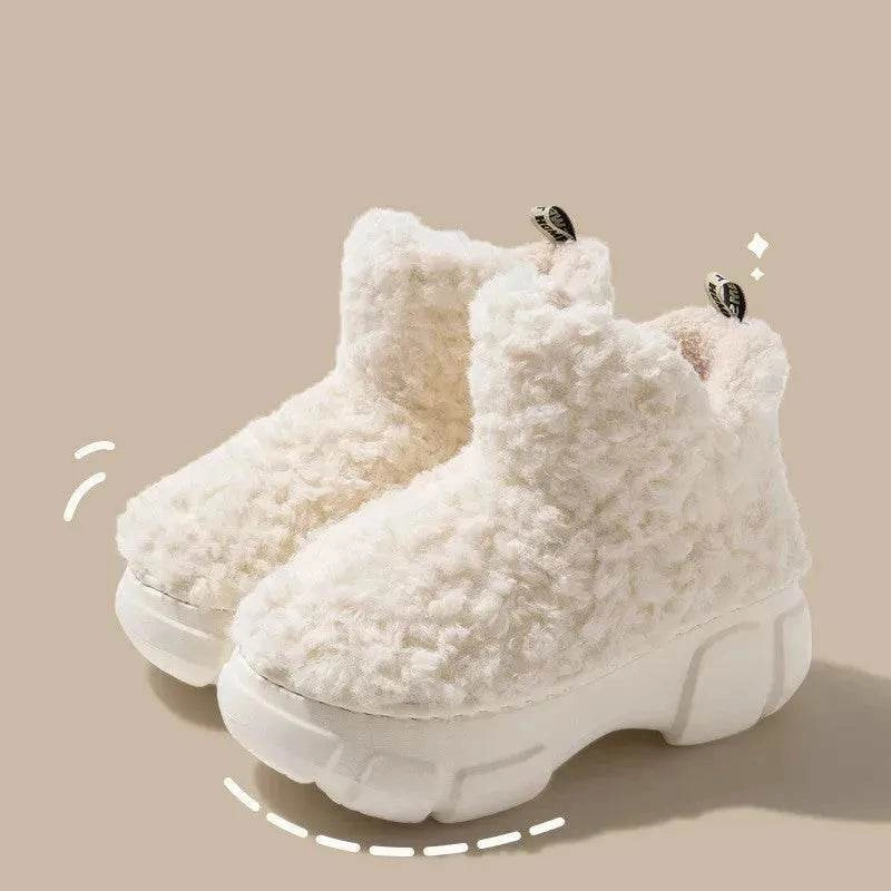 Winter Cashmere Snown Boots With 6cm Platform Warm Plus Velvet High-top Fleece Cotton Shoes Women Outdoor Indoor House Plush Shoes Snow Slip