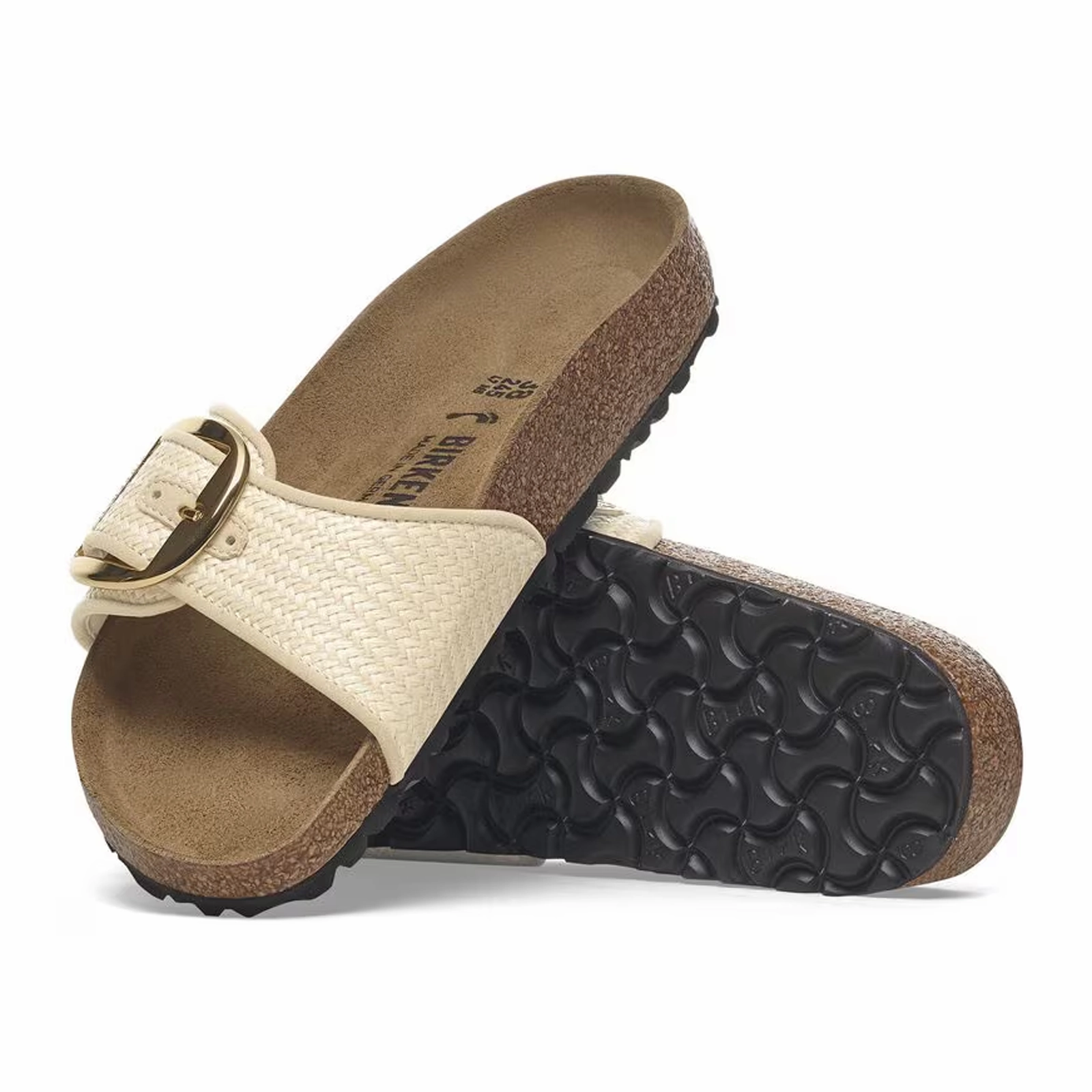 Birkenstock Madrid Big Buckle Narrow Slide Sandal (Women) - Raffia Natural Relaxing Step Non Slip Tread