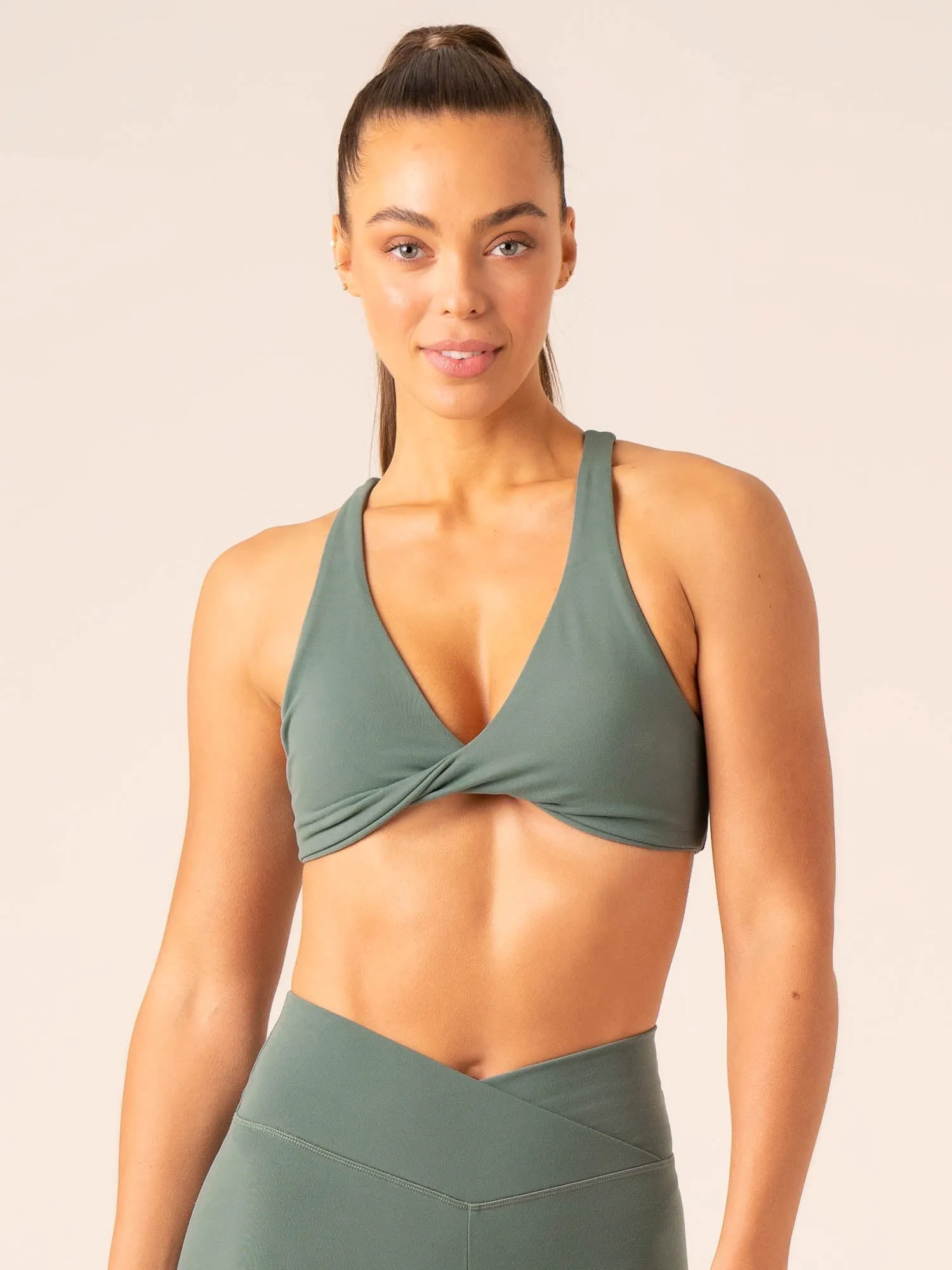 Momentum Twist Sports Bra - Forest Green Full Coverage Design Runners of all levels